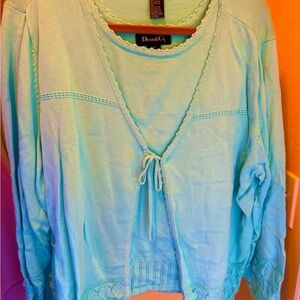 Denim&Co Aqua Knit Twin Set with Tie Detail